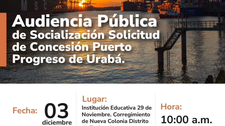 ANI realizará Audiencia Pública para socializar proyecto portuario Puerto Progreso de Urabá 