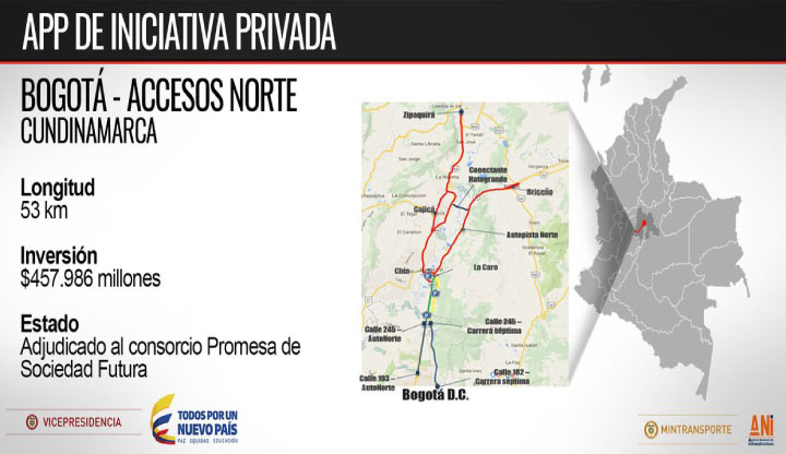 Gobierno Nacional a través de la ANI adjudica a Promesa de Sociedad Futura Accesos Norte de Bogotá - ACCENORTE, concesión para mejorar movilidad al norte de Bogotá Gobierno Nacional a través de la ANI adjudica a Promesa de Sociedad Futura Accesos Norte de Bogotá - ACCENORTE, concesión para mejorar movilidad al norte de Bogotá
